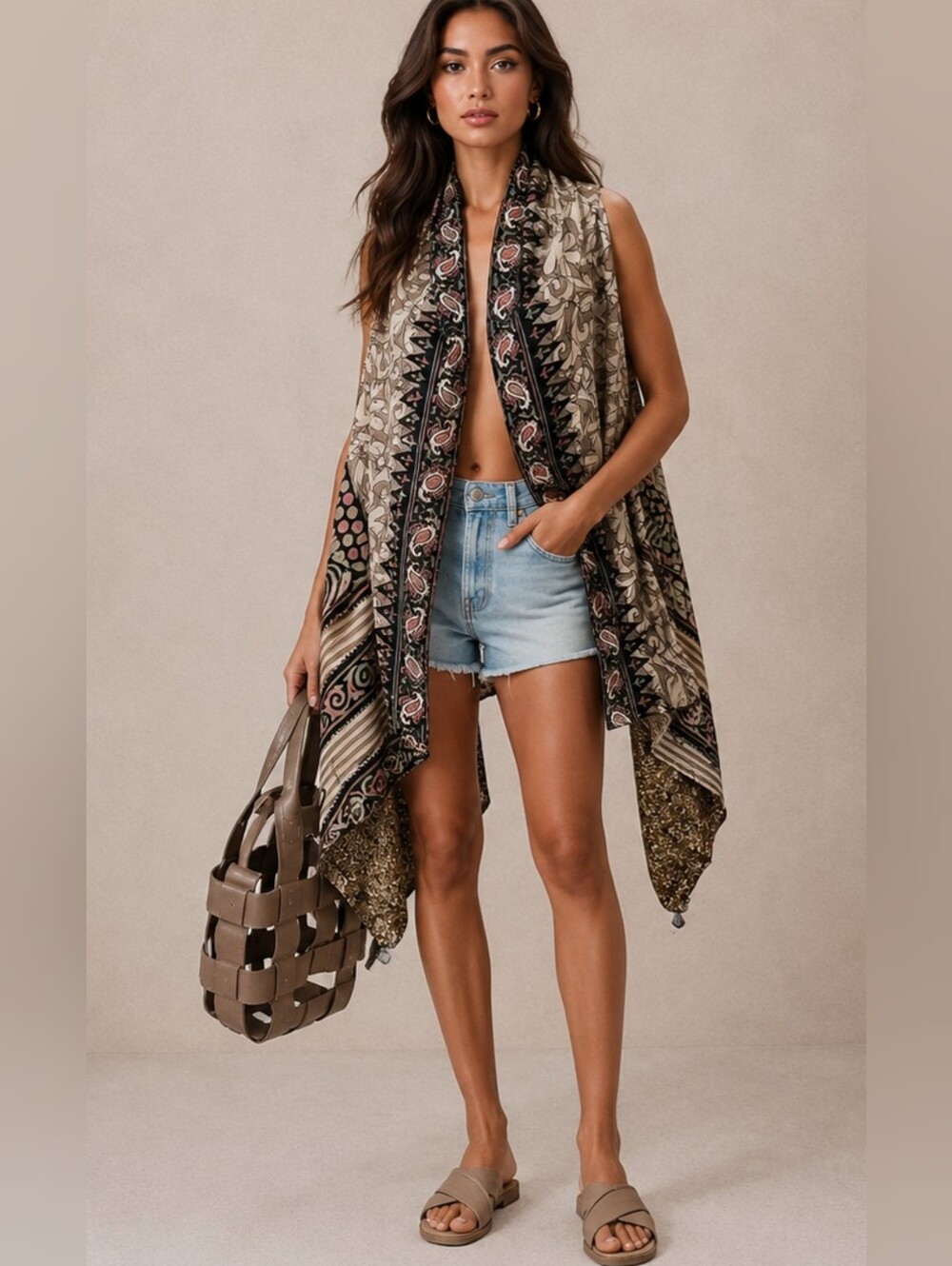 NWT Reversible Vintage Silk Saree Boho Duster Vest Kimono Wrap Shrug Dress S M L